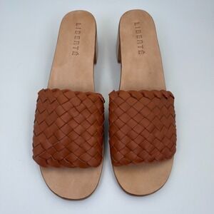 Liberté Santorini Mule Women US 12 Cognac Leather Woven Block Heel Slip On Shoes